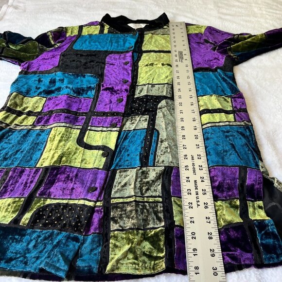 Lutar Womens Medium Purple Black Silk Blend Patchwork Velvet Tunic Shirt/Jacket - Picture 7 of 8